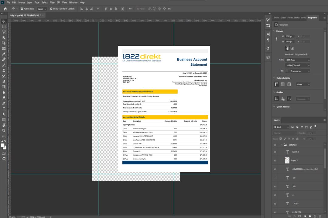 Modèle Word et PDF de relevé de compte d'entreprise de la banque 1822direkt template